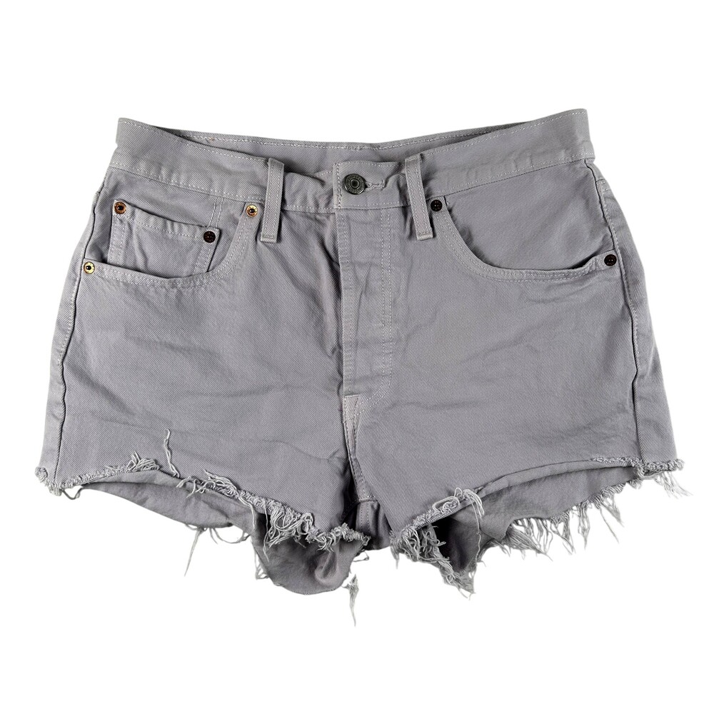 Levi's 501 Shorts Womens 30 Purple Denim High Rise Cutoff Button Fly Raw Hem